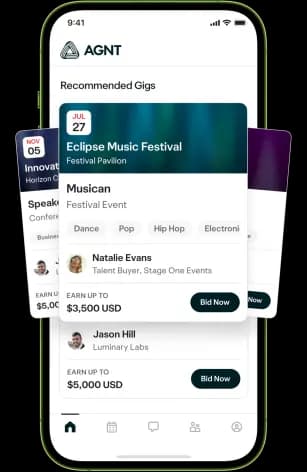 An Iphone running the agnt app