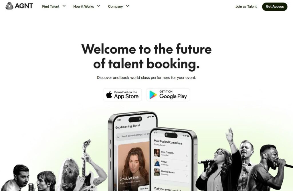 agnt talent booking apps screenshot