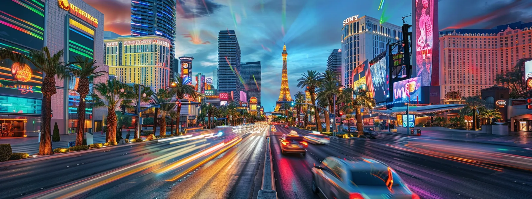 a futuristic cityscape at dusk, illuminated by vibrant neon lights, showcases bustling streets where holographic displays highlight the interplay of advanced technology and privacy safeguards in modern ticketing and talent management.