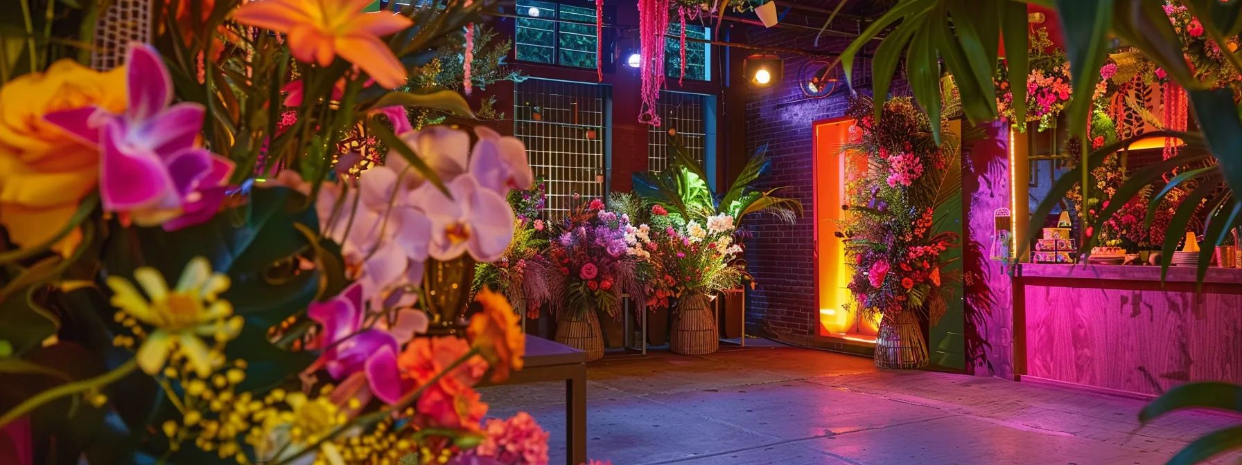 a vibrant, elegantly decorated party setting filled with seasonal flowers and eco-friendly elements, showcasing a modern celebration that blends traditional charm with contemporary trends under soft, ambient lighting.