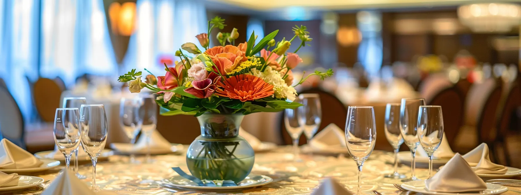 a vibrant, elegantly decorated event space captures the essence of a successful celebration, showcasing a beautifully arranged table with exquisite floral centerpieces and ambient lighting that invites guests to experience the joy of expertly planned parties.