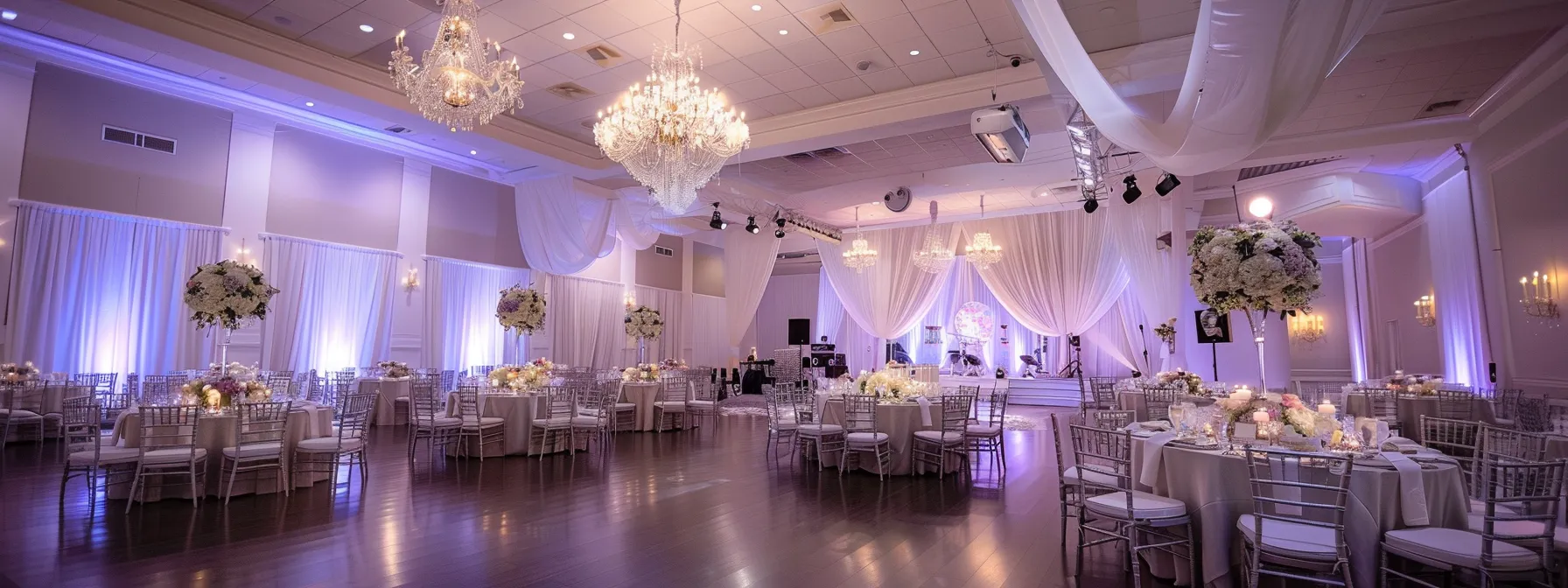 a vibrant wedding reception in a chic toronto venue, showcasing an elegant dj setup with professional lighting and quality equipment, creating an inviting atmosphere filled with joyful celebration.