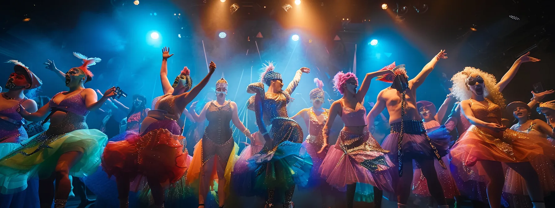 a vibrant drag performance unfolds on stage with dazzling costumes under dynamic lighting, capturing the essence of bold artistry and clear communication between performers and producers.