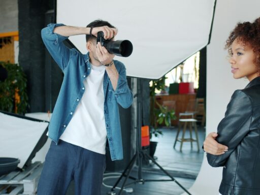 Photographer taking a picture of a model in studio
