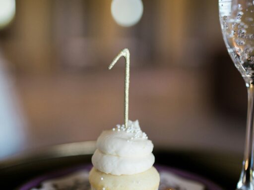 A cupcake with a lit candle on a plate